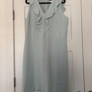 Ann Taylor Aqua Vneck ruffled sheath